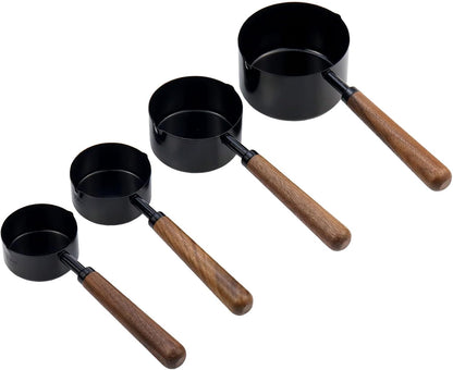 1/3 Cup Stainless Steel Measuring Cup with Wood Handle, 80ml, Black