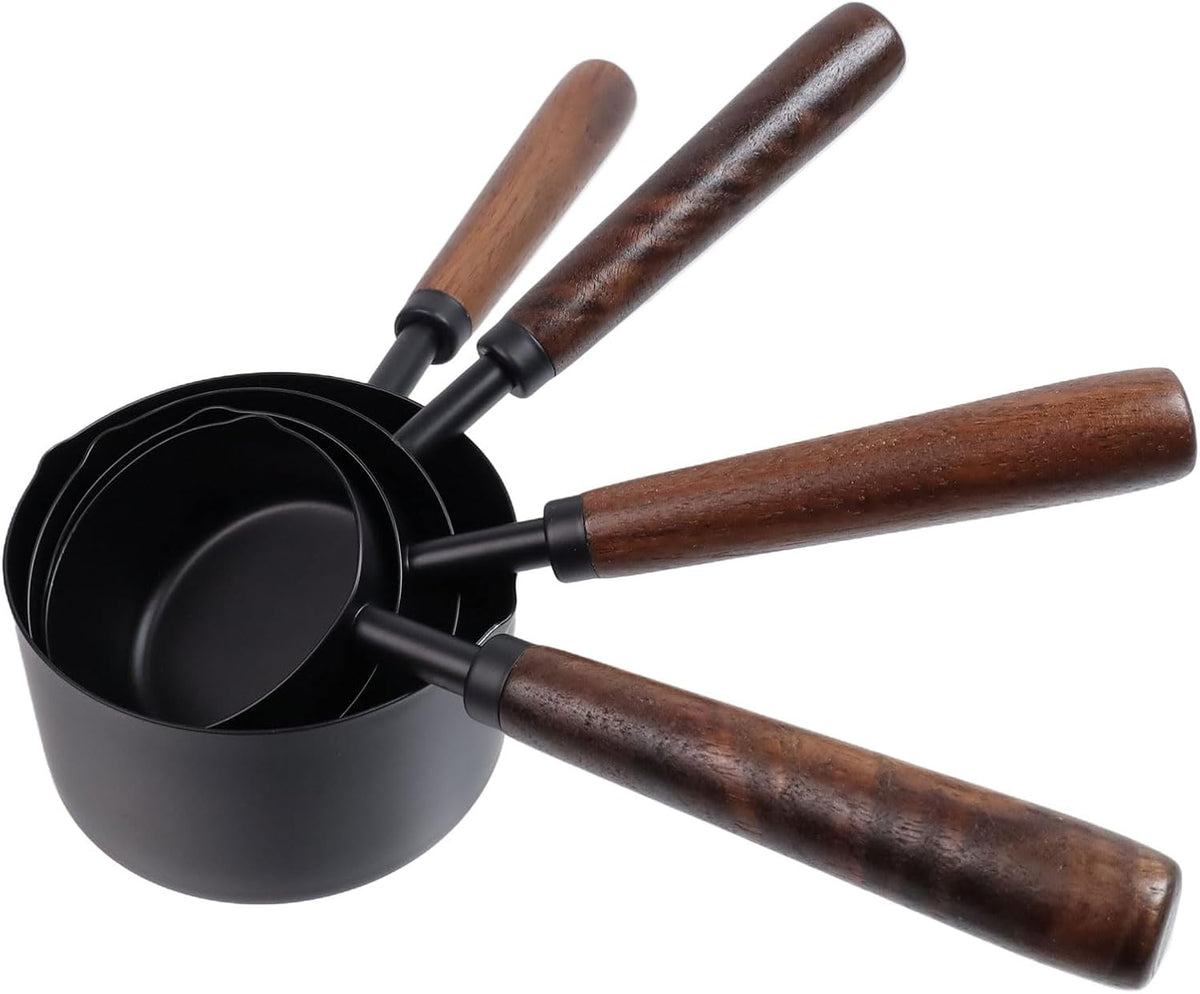 1/3 Cup Stainless Steel Measuring Cup with Wood Handle, 80ml, Black
