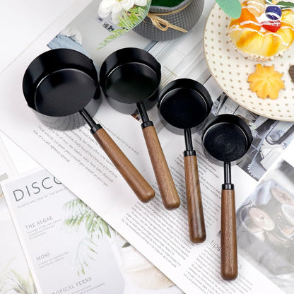 1/3 Cup Stainless Steel Measuring Cup with Wood Handle, 80ml, Black