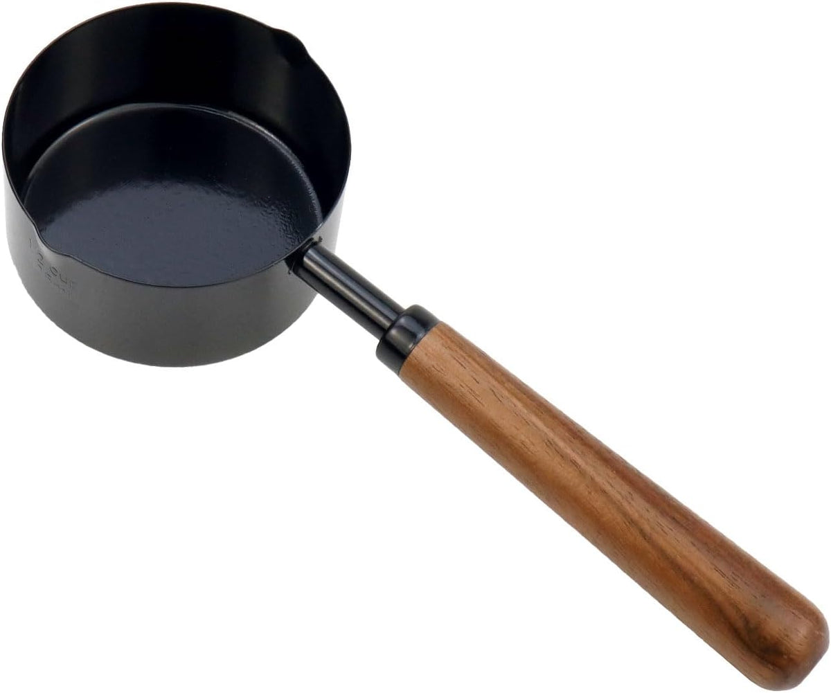 1/3 Cup Stainless Steel Measuring Cup with Wood Handle, 80ml, Black