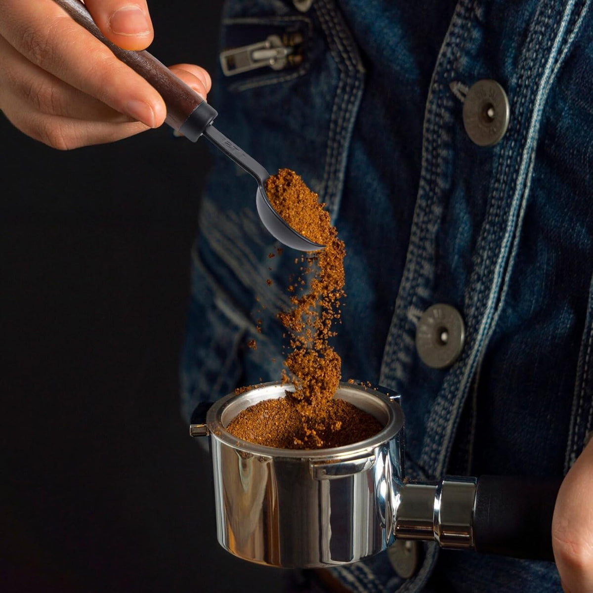 1/3 Cup Stainless Steel Measuring Cup with Wood Handle, 80ml, Black