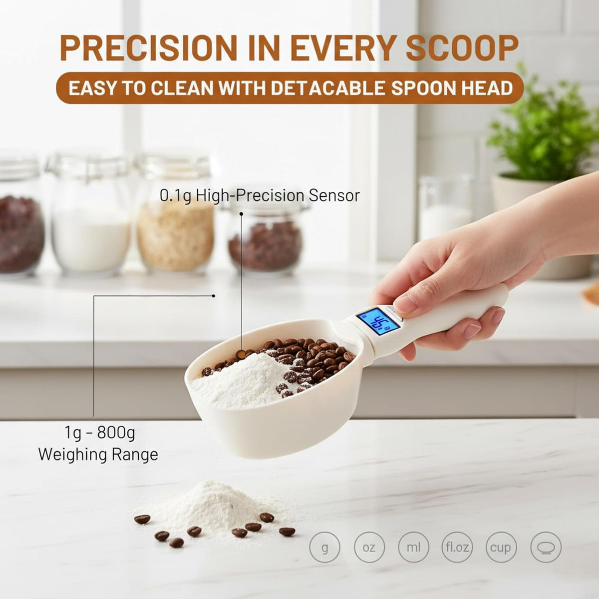 2 Pack Digital Measuring Spoon Scale, Electronic Measuring Spoon 800g/0.1g High Precision, Food Scale Grams and Ounces with LCD Display, Detachable Kitchen Spoon Scale for Cooking, Baking, Pet Food