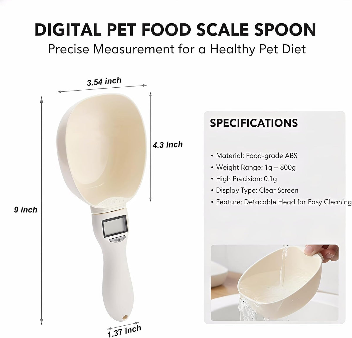 2 Pack Digital Measuring Spoon Scale, Electronic Measuring Spoon 800g/0.1g High Precision, Food Scale Grams and Ounces with LCD Display, Detachable Kitchen Spoon Scale for Cooking, Baking, Pet Food