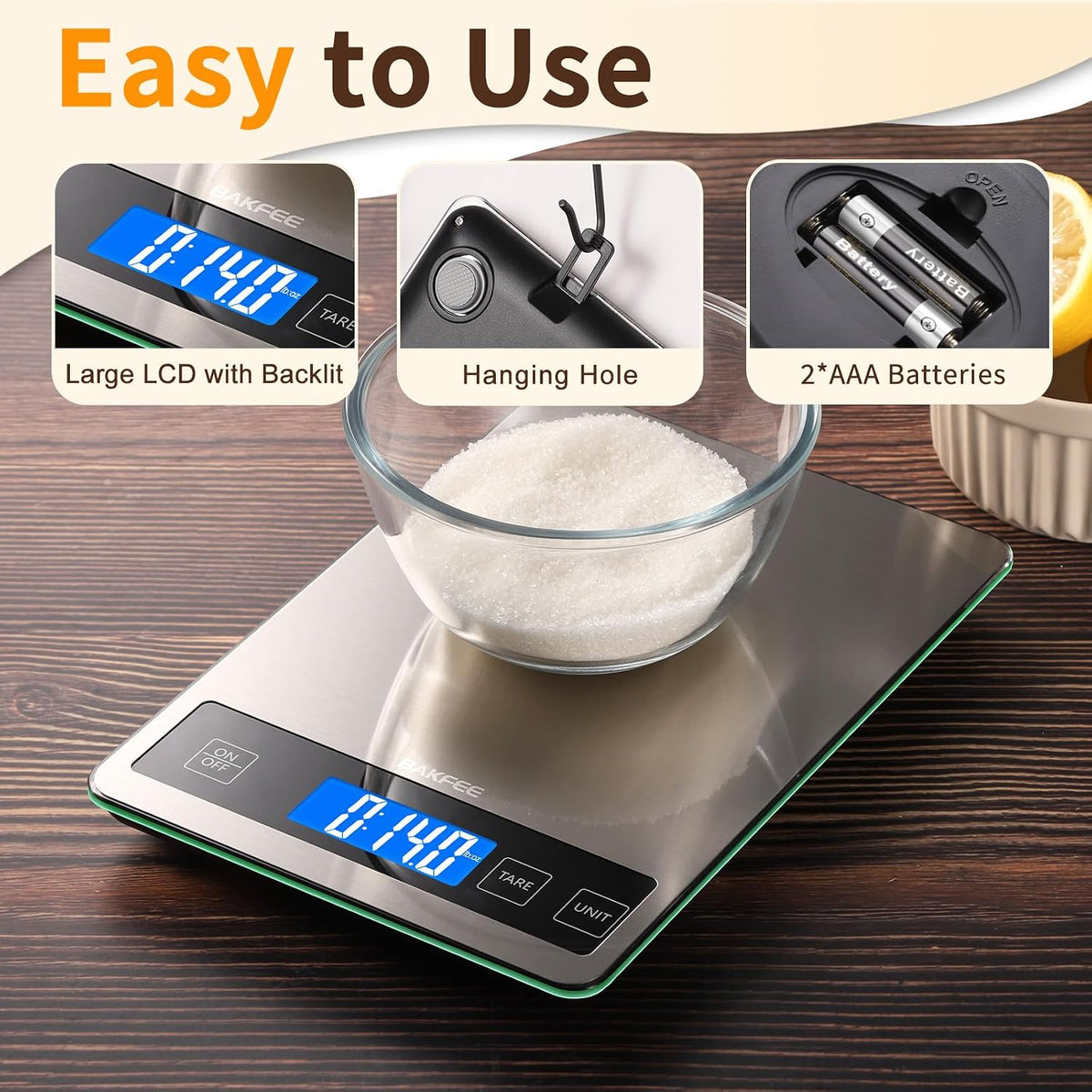 Food Scale, 33lb Kitchen Scale with 1g Precision, Rechargeable Black