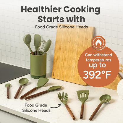 Silicone Kitchen Utensils Set, 22-Piece Acacia Wood Handle, Black