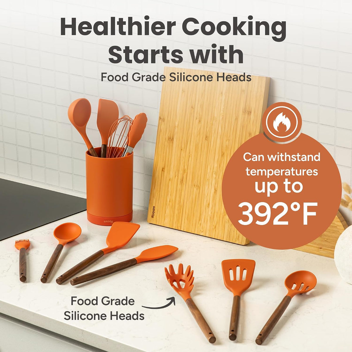 Silicone Kitchen Utensils Set, 22-Piece Acacia Wood Handle, Black