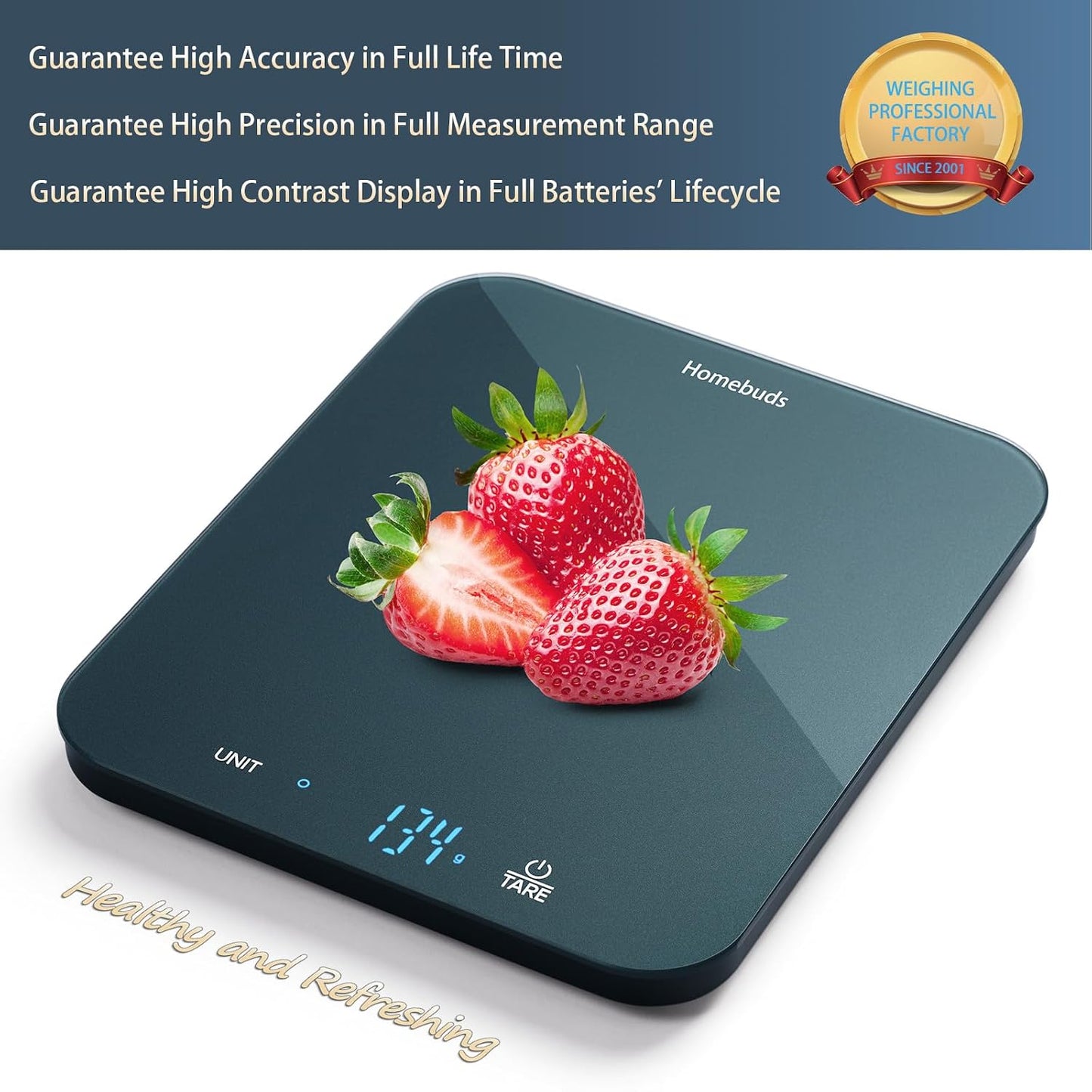 Food Scale, 33lb/15kg Digital Kitchen Scale, Weight Grams and Ounces in 1g/0.1oz Precision for Baking and Cooking, LED Display, 3*AAA Batteries Included, Tempered Glass, Blue