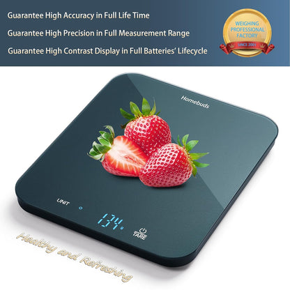 Food Scale, 33lb/15kg Digital Kitchen Scale, Weight Grams and Ounces in 1g/0.1oz Precision for Baking and Cooking, LED Display, 3*AAA Batteries Included, Tempered Glass, Blue