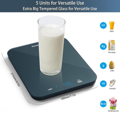 Food Scale, 33lb/15kg Digital Kitchen Scale, Weight Grams and Ounces in 1g/0.1oz Precision for Baking and Cooking, LED Display, 3*AAA Batteries Included, Tempered Glass, Blue