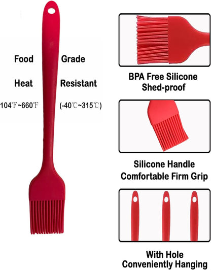Pastry Brush For Baking,Silicone Basting Brush For Cooking,315°C Heat Resistant Food Brush for Oil & Sauce,Non-Shedding Kitchen Brushes for Butter Bread Meat Egg Wash Cake Baster(3pc Red)