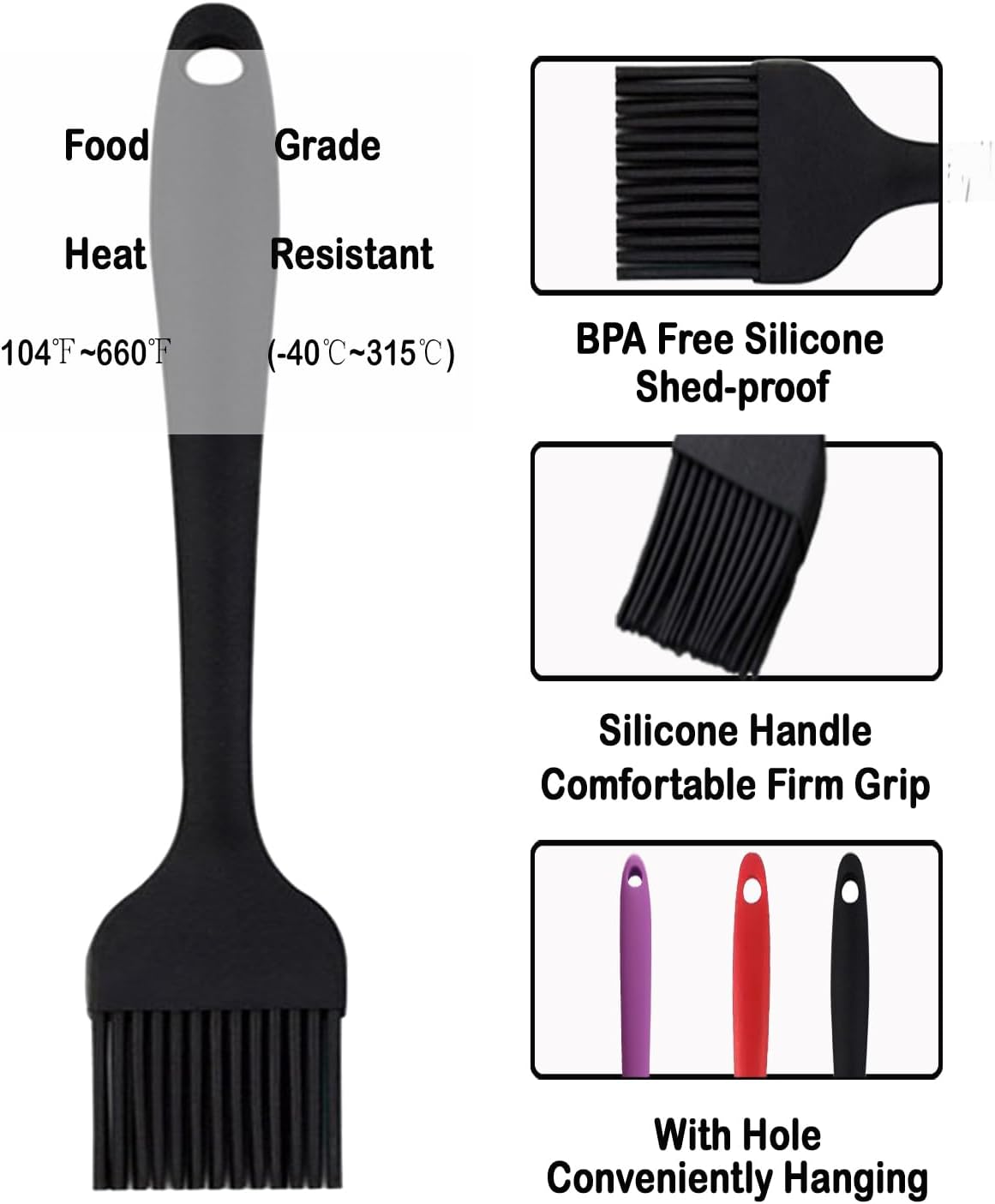 Pastry Brush For Baking,Silicone Basting Brush For Cooking,315°C Heat Resistant Food Brush for Oil & Sauce,Non-Shedding Kitchen Brushes for Butter Bread Meat Egg Wash Cake Baster(3pc Red)