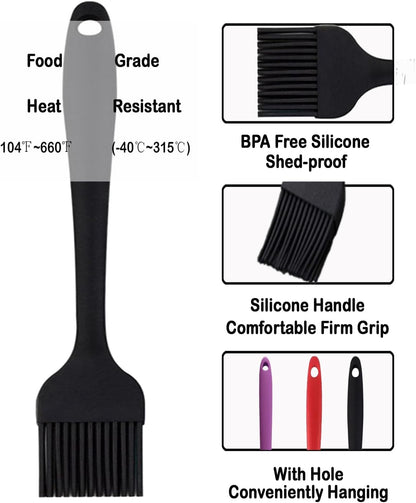 Pastry Brush For Baking,Silicone Basting Brush For Cooking,315°C Heat Resistant Food Brush for Oil & Sauce,Non-Shedding Kitchen Brushes for Butter Bread Meat Egg Wash Cake Baster(3pc Red)