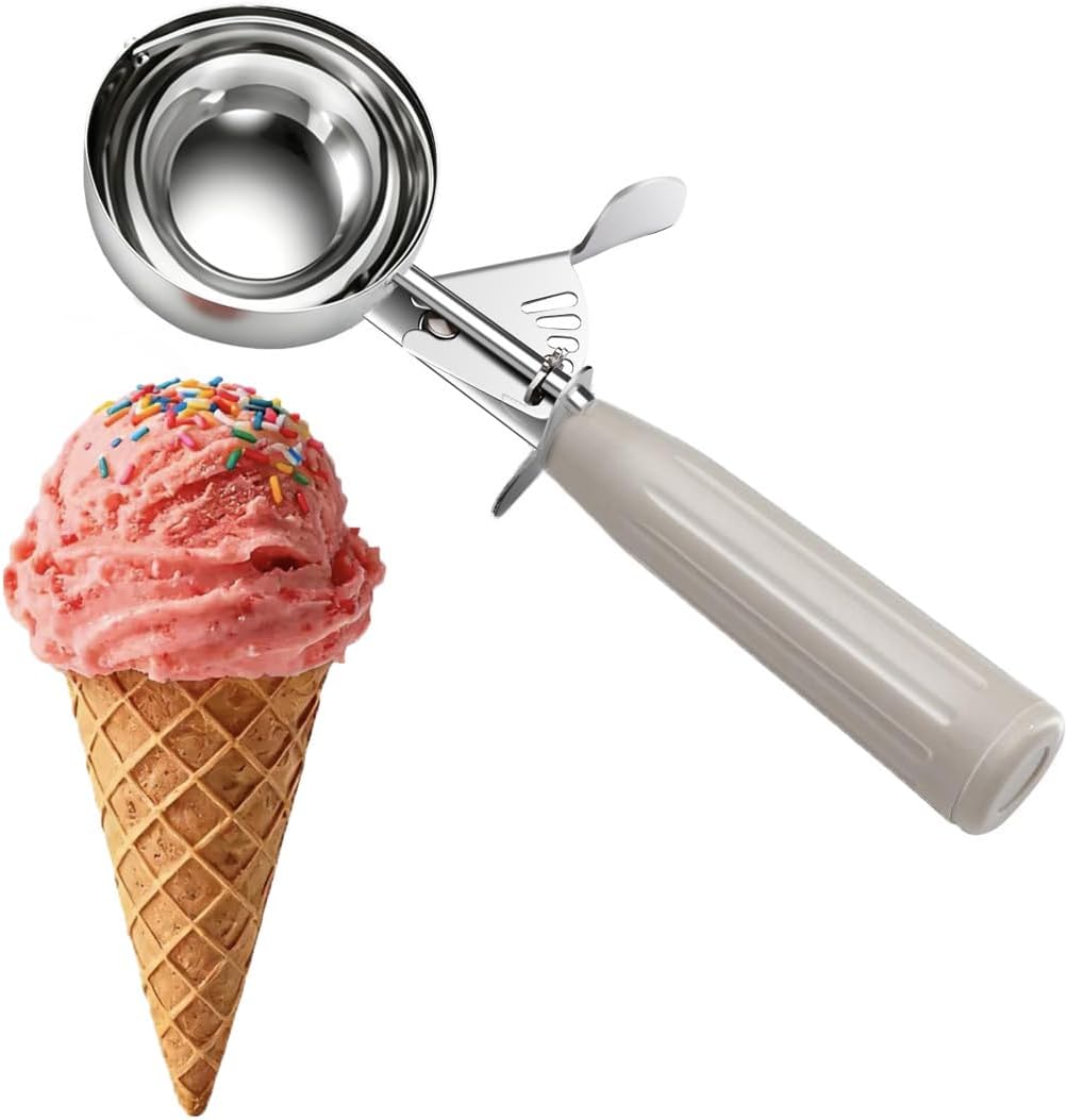 Commercial-Grade Ice Cream Scoop 3.25 oz, 18/8 Stainless Steel Cookie Scoop with Plastic Handle, Portion Control Disher Scoop for Bakeries, Restaurants & Dessert Shops, #10, Ivory