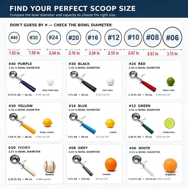 Commercial-Grade Ice Cream Scoop 3.25 oz, 18/8 Stainless Steel Cookie Scoop with Plastic Handle, Portion Control Disher Scoop for Bakeries, Restaurants & Dessert Shops, #10, Ivory
