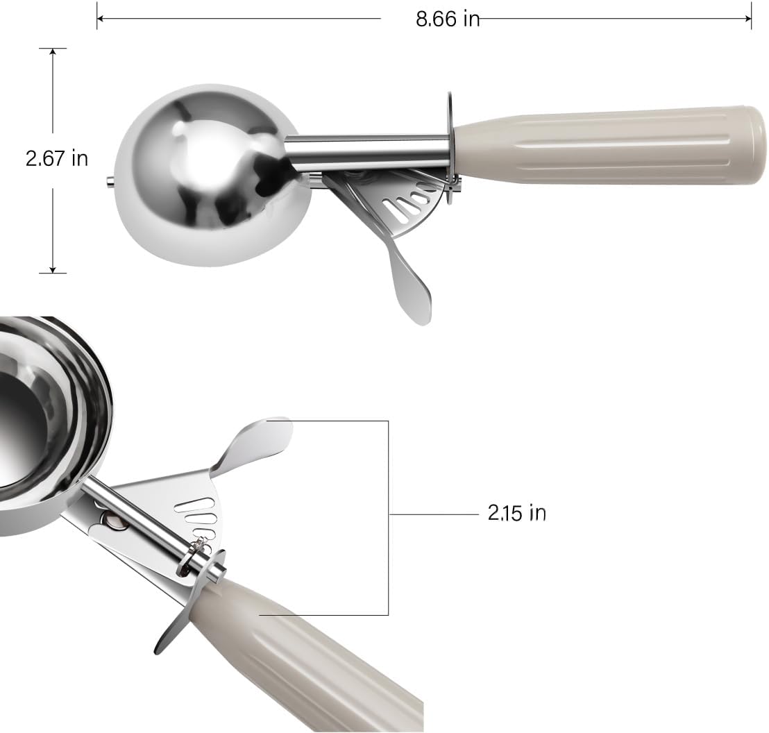 Commercial-Grade Ice Cream Scoop 3.25 oz, 18/8 Stainless Steel Cookie Scoop with Plastic Handle, Portion Control Disher Scoop for Bakeries, Restaurants & Dessert Shops, #10, Ivory