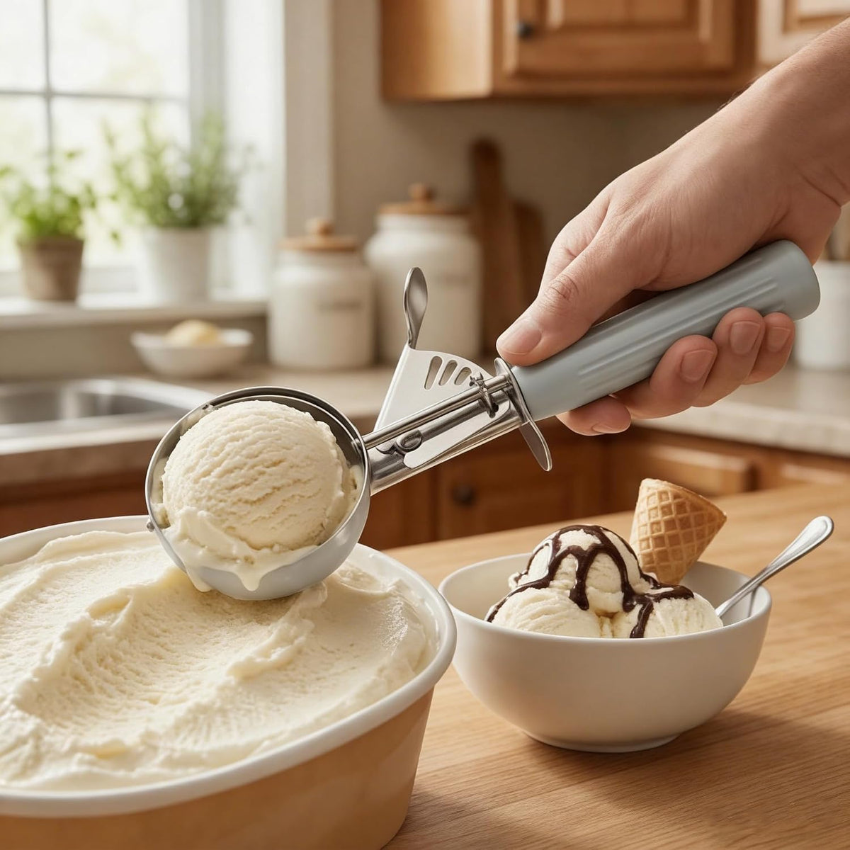 Commercial-Grade Ice Cream Scoop 3.25 oz, 18/8 Stainless Steel Cookie Scoop with Plastic Handle, Portion Control Disher Scoop for Bakeries, Restaurants & Dessert Shops, #10, Ivory