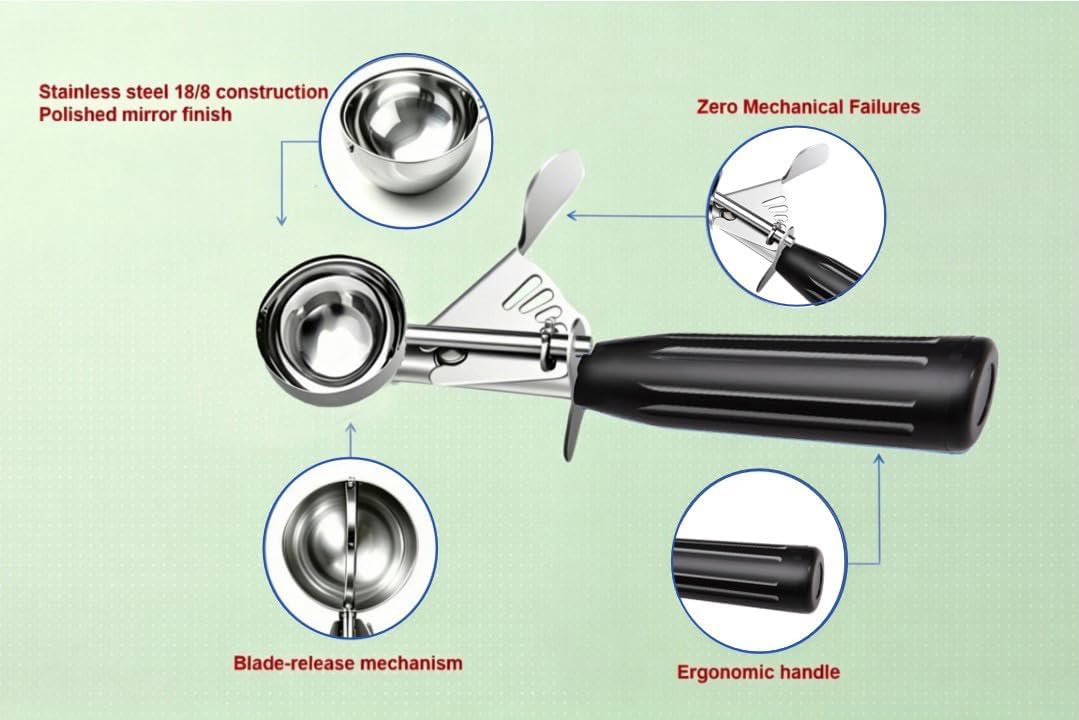 Commercial-Grade Ice Cream Scoop 3.25 oz, 18/8 Stainless Steel Cookie Scoop with Plastic Handle, Portion Control Disher Scoop for Bakeries, Restaurants & Dessert Shops, #10, Ivory