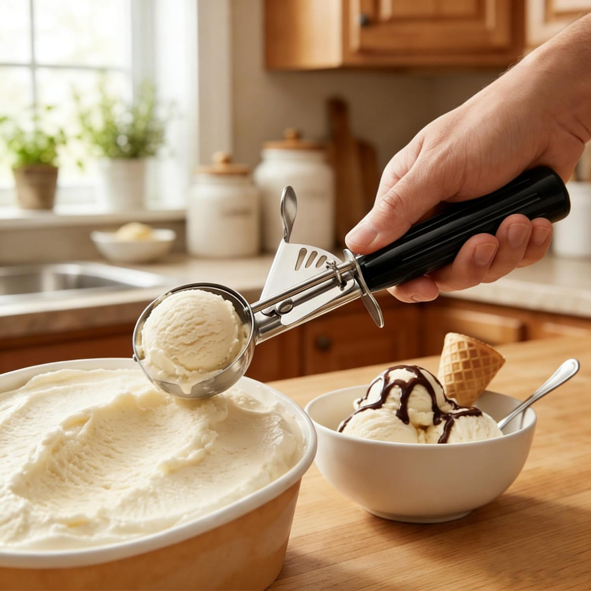 Commercial-Grade Ice Cream Scoop 3.25 oz, 18/8 Stainless Steel Cookie Scoop with Plastic Handle, Portion Control Disher Scoop for Bakeries, Restaurants & Dessert Shops, #10, Ivory