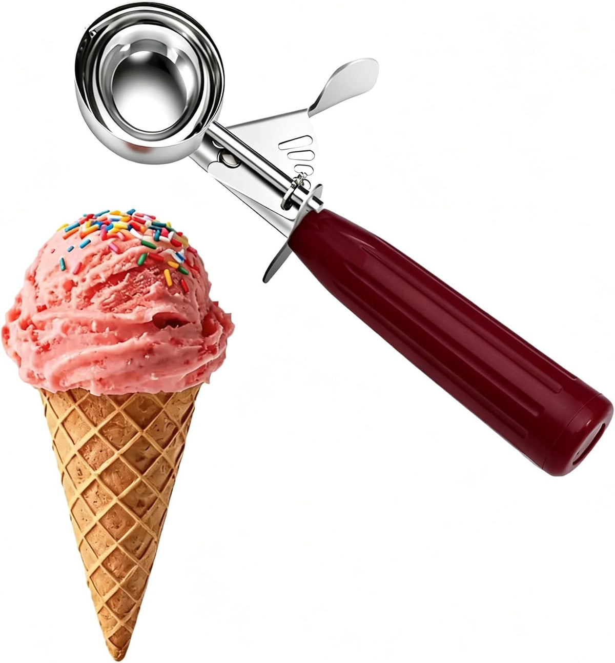 Commercial-Grade Ice Cream Scoop 3.25 oz, 18/8 Stainless Steel Cookie Scoop with Plastic Handle, Portion Control Disher Scoop for Bakeries, Restaurants & Dessert Shops, #10, Ivory