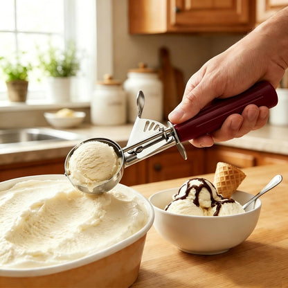 Commercial-Grade Ice Cream Scoop 3.25 oz, 18/8 Stainless Steel Cookie Scoop with Plastic Handle, Portion Control Disher Scoop for Bakeries, Restaurants & Dessert Shops, #10, Ivory