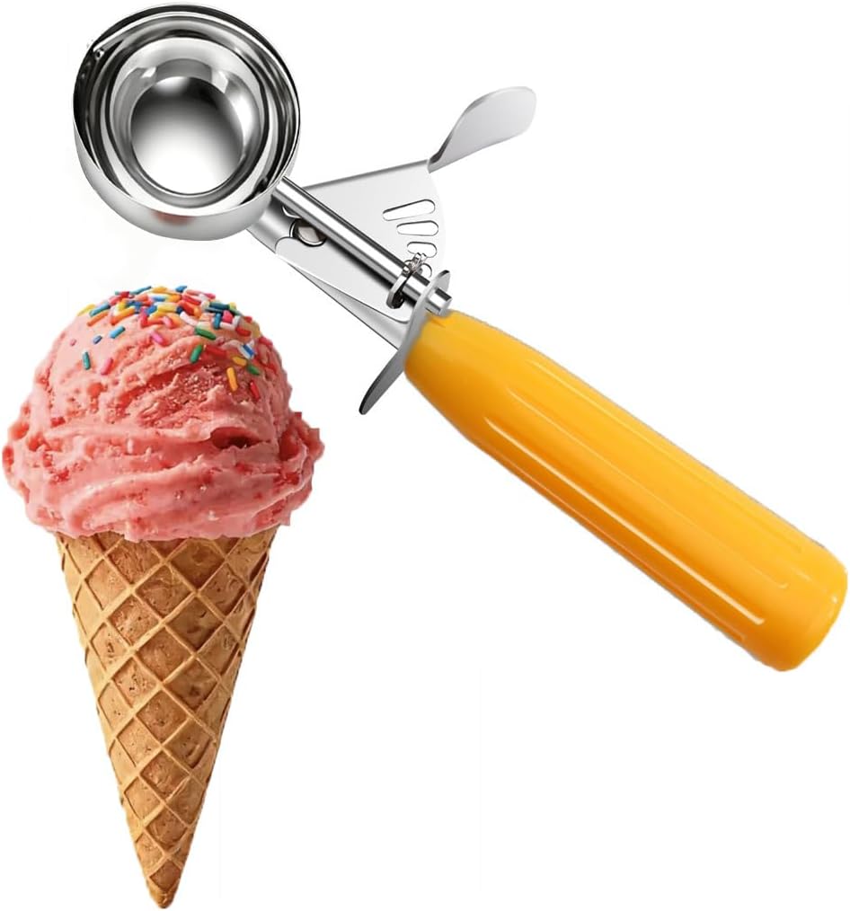Commercial-Grade Ice Cream Scoop 3.25 oz, 18/8 Stainless Steel Cookie Scoop with Plastic Handle, Portion Control Disher Scoop for Bakeries, Restaurants & Dessert Shops, #10, Ivory