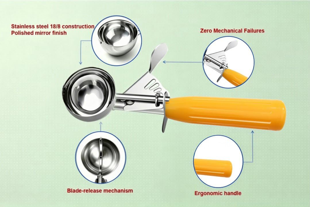 Commercial-Grade Ice Cream Scoop 3.25 oz, 18/8 Stainless Steel Cookie Scoop with Plastic Handle, Portion Control Disher Scoop for Bakeries, Restaurants & Dessert Shops, #10, Ivory