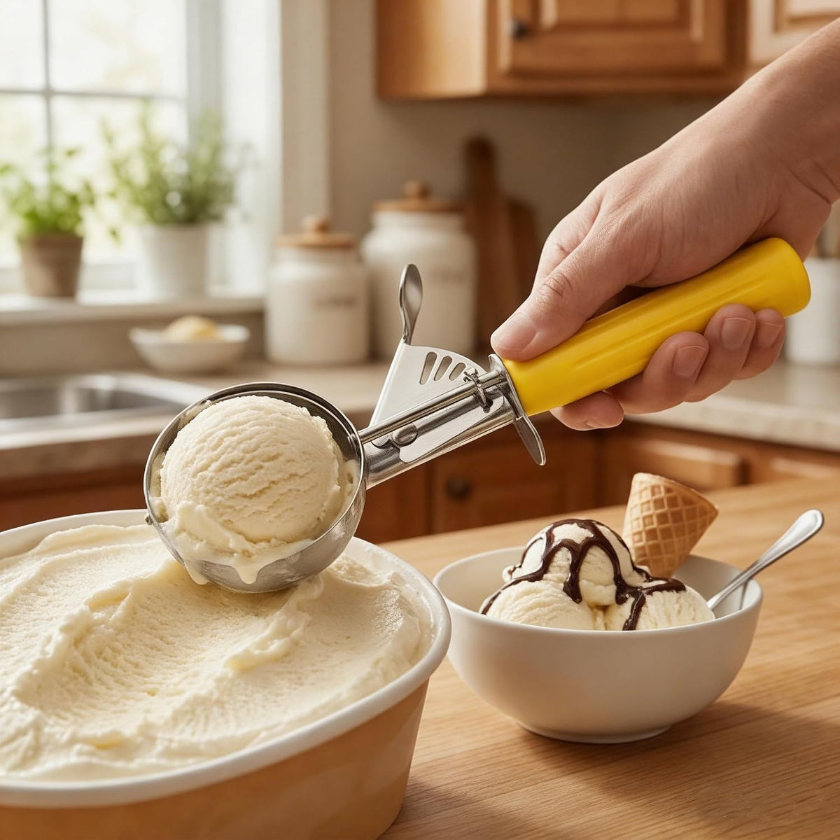 Commercial-Grade Ice Cream Scoop 3.25 oz, 18/8 Stainless Steel Cookie Scoop with Plastic Handle, Portion Control Disher Scoop for Bakeries, Restaurants & Dessert Shops, #10, Ivory