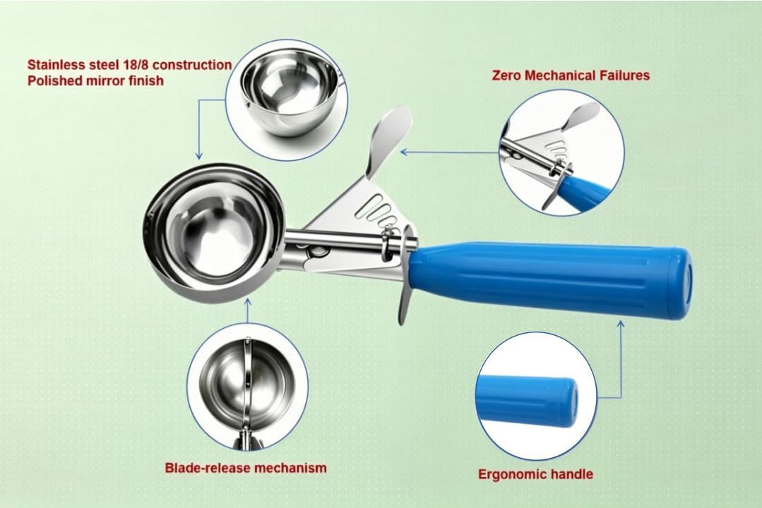 Commercial-Grade Ice Cream Scoop 3.25 oz, 18/8 Stainless Steel Cookie Scoop with Plastic Handle, Portion Control Disher Scoop for Bakeries, Restaurants & Dessert Shops, #10, Ivory