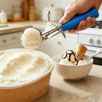 Commercial-Grade Ice Cream Scoop 3.25 oz, 18/8 Stainless Steel Cookie Scoop with Plastic Handle, Portion Control Disher Scoop for Bakeries, Restaurants & Dessert Shops, #10, Ivory