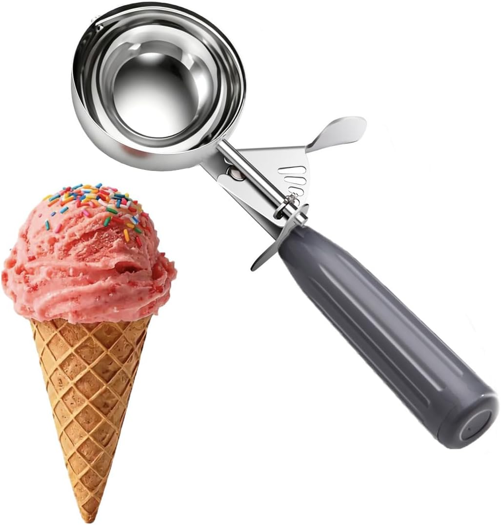 Commercial-Grade Ice Cream Scoop 3.25 oz, 18/8 Stainless Steel Cookie Scoop with Plastic Handle, Portion Control Disher Scoop for Bakeries, Restaurants & Dessert Shops, #10, Ivory