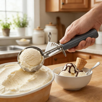 Commercial-Grade Ice Cream Scoop 3.25 oz, 18/8 Stainless Steel Cookie Scoop with Plastic Handle, Portion Control Disher Scoop for Bakeries, Restaurants & Dessert Shops, #10, Ivory
