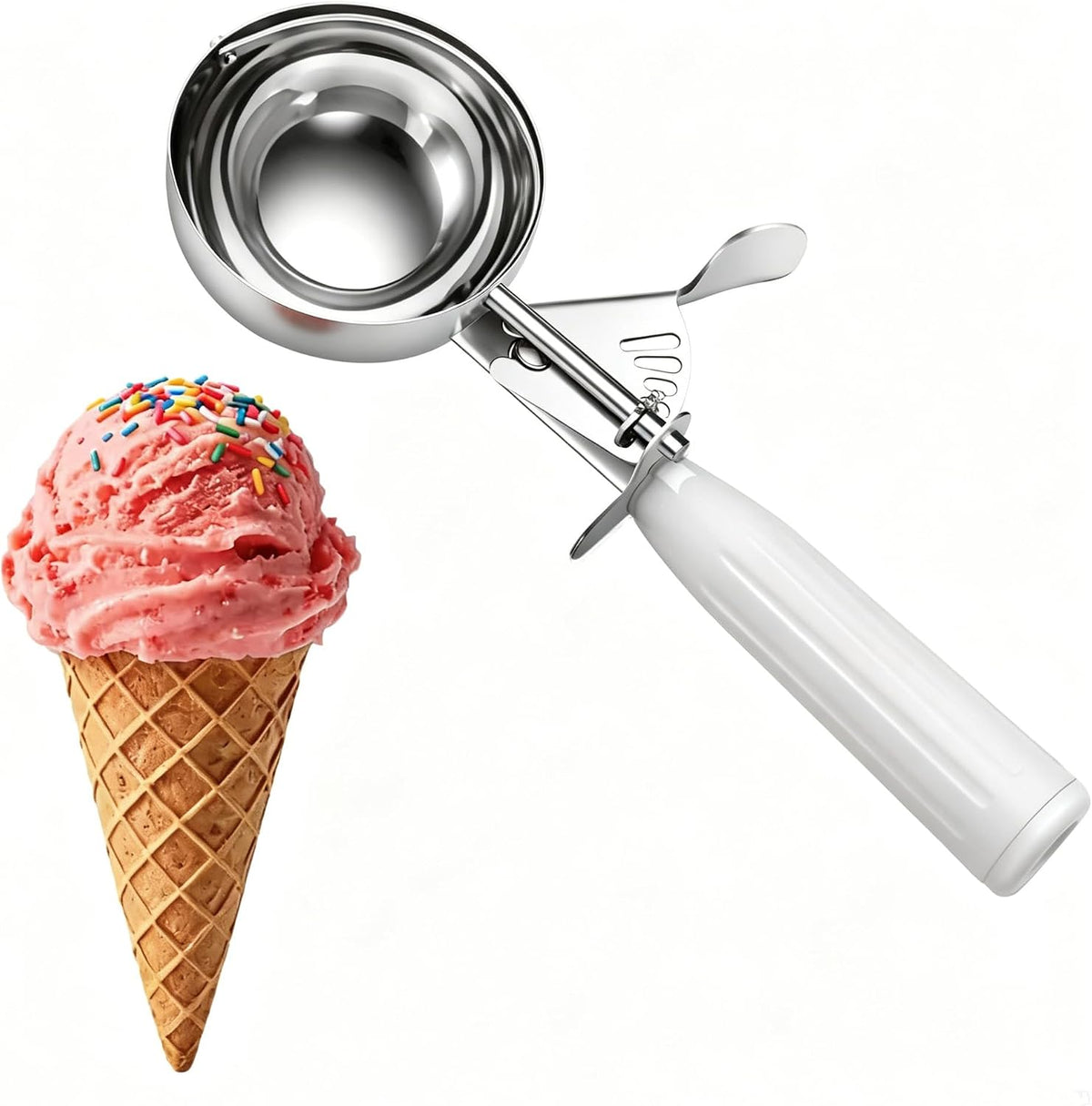 Commercial-Grade Ice Cream Scoop 3.25 oz, 18/8 Stainless Steel Cookie Scoop with Plastic Handle, Portion Control Disher Scoop for Bakeries, Restaurants & Dessert Shops, #10, Ivory