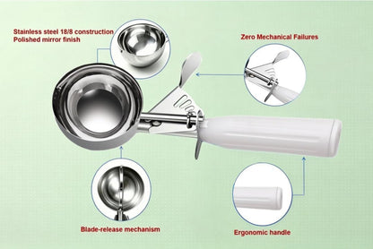 Commercial-Grade Ice Cream Scoop 3.25 oz, 18/8 Stainless Steel Cookie Scoop with Plastic Handle, Portion Control Disher Scoop for Bakeries, Restaurants & Dessert Shops, #10, Ivory