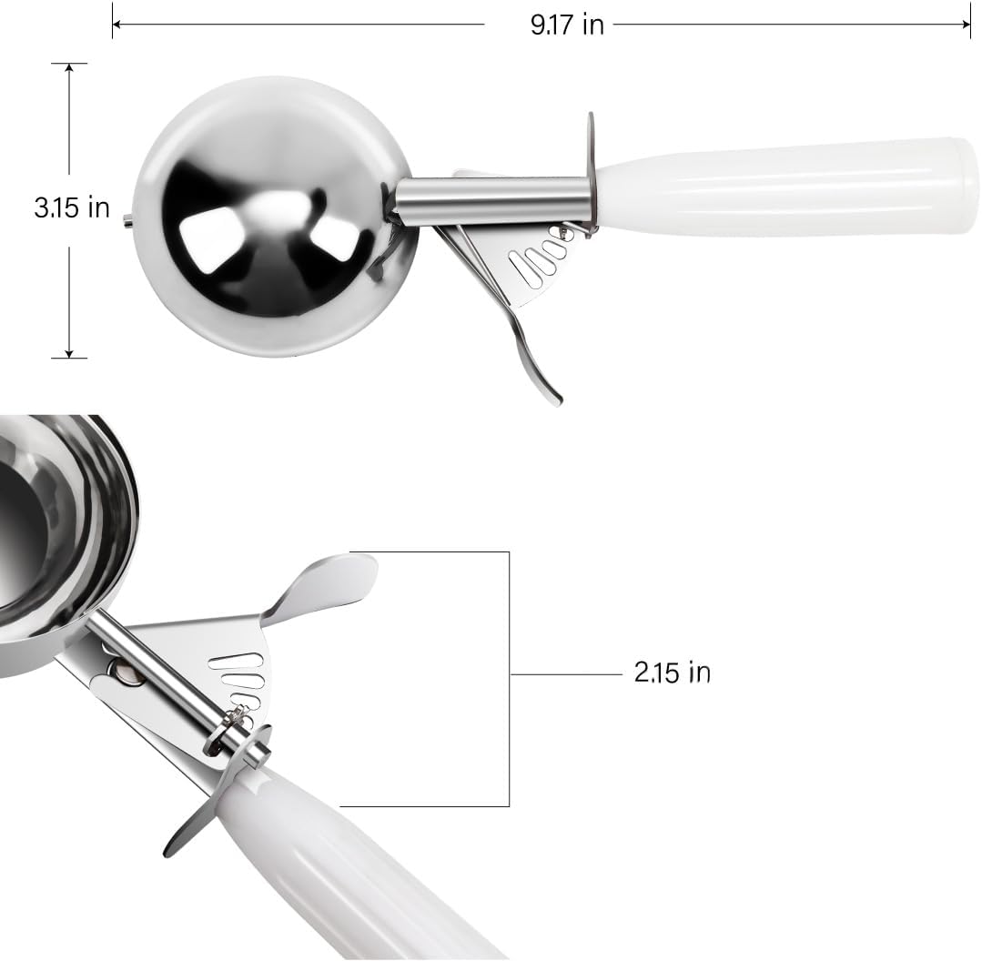 Commercial-Grade Ice Cream Scoop 3.25 oz, 18/8 Stainless Steel Cookie Scoop with Plastic Handle, Portion Control Disher Scoop for Bakeries, Restaurants & Dessert Shops, #10, Ivory