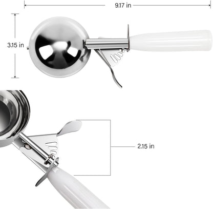 Commercial-Grade Ice Cream Scoop 3.25 oz, 18/8 Stainless Steel Cookie Scoop with Plastic Handle, Portion Control Disher Scoop for Bakeries, Restaurants & Dessert Shops, #10, Ivory
