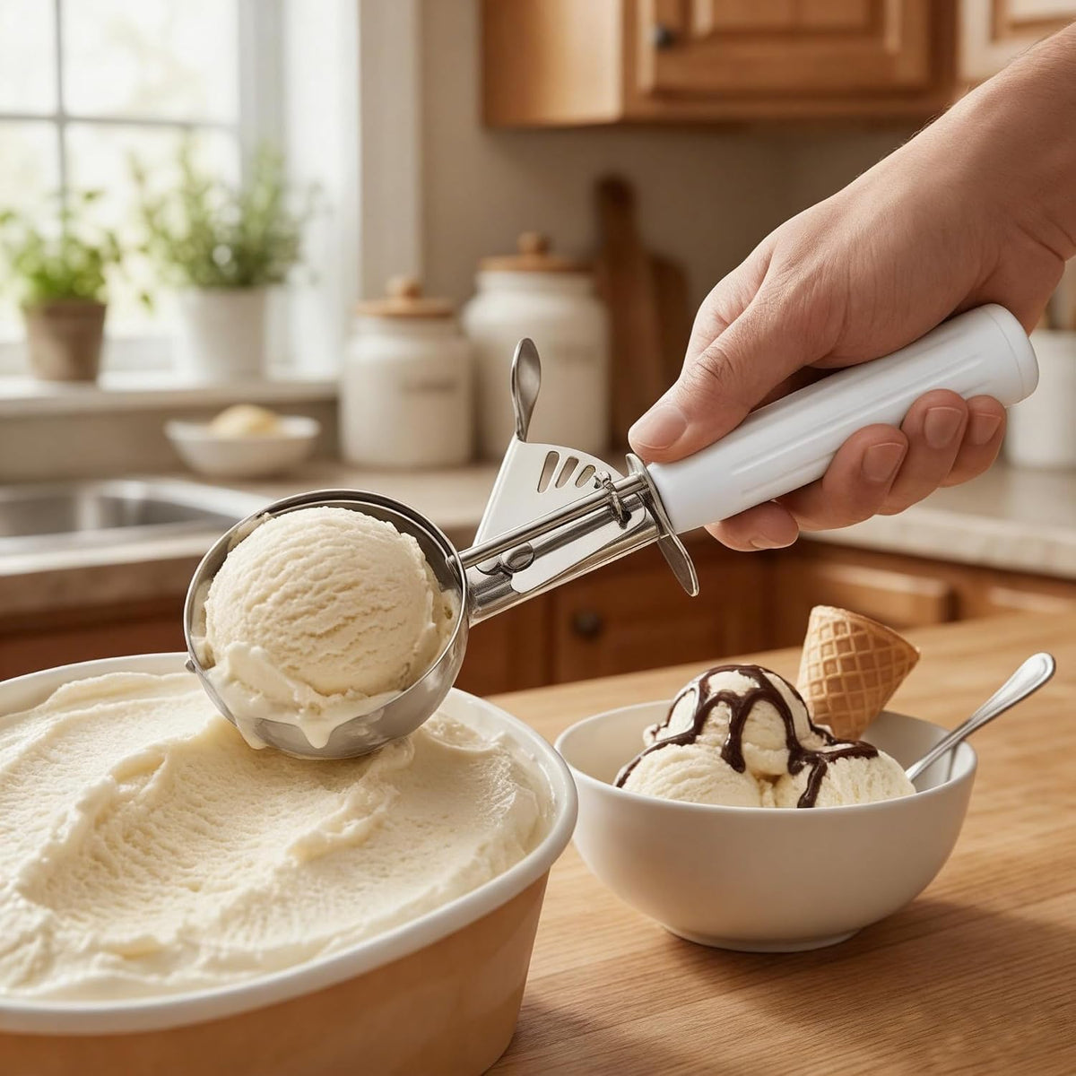 Commercial-Grade Ice Cream Scoop 3.25 oz, 18/8 Stainless Steel Cookie Scoop with Plastic Handle, Portion Control Disher Scoop for Bakeries, Restaurants & Dessert Shops, #10, Ivory