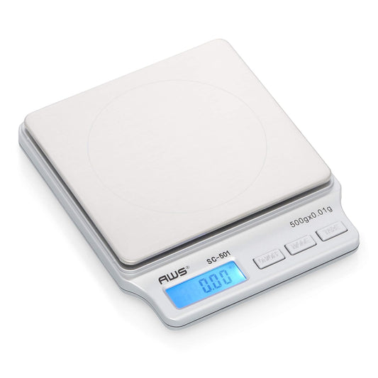 SC Series Precision Digital Kitchen Weight Scale, Food Measuring Scale, 2kg x 0.1g (Silver), AMW-SC-2KG (500g x 0.01g)