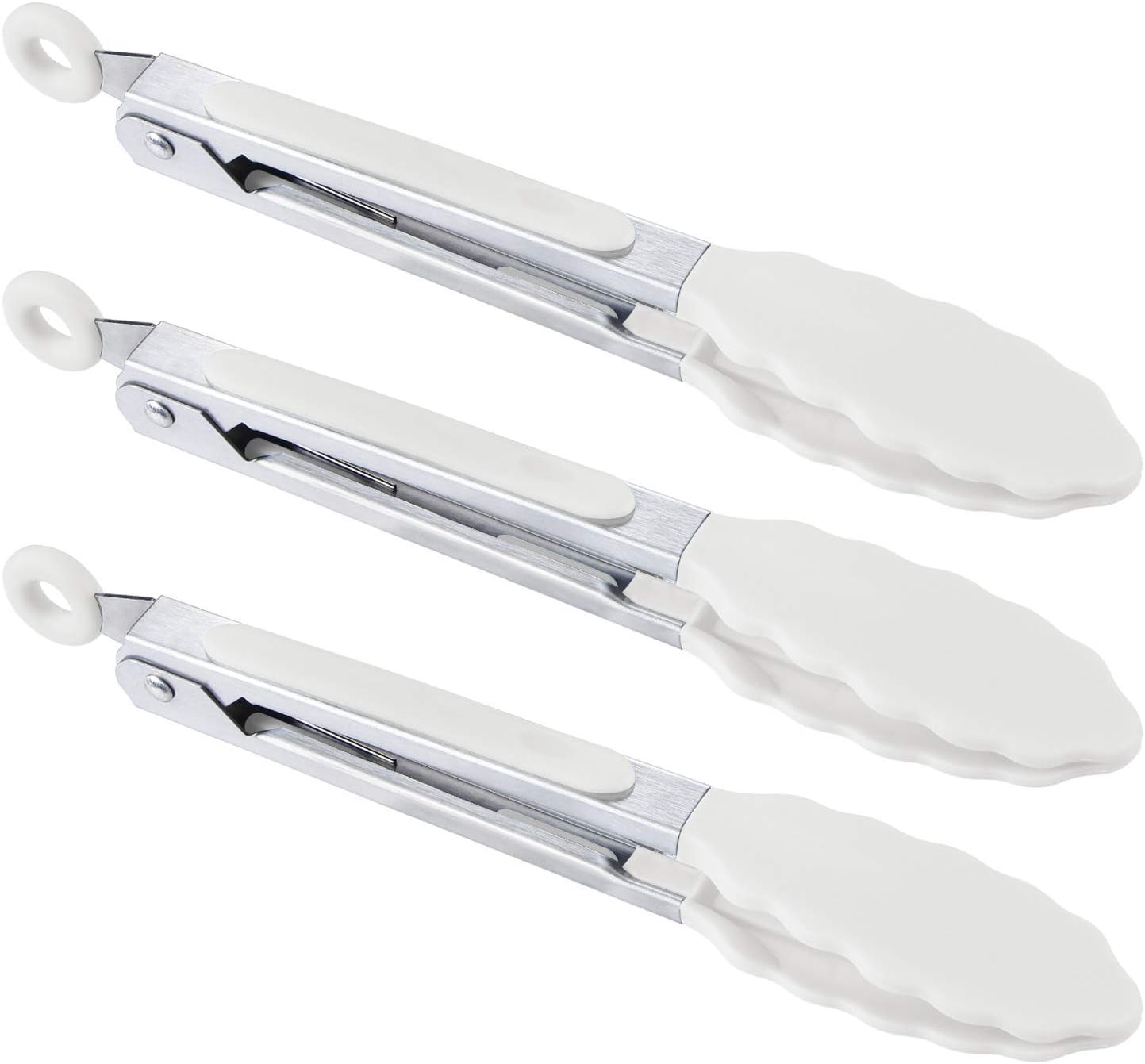 7 inch Cooking Tongs, Set of 3 Mini Kitchen Tongs Silicone Serving Tongs With Silicone Tips for FoodGrill, Salad, BBQ (Snow White)