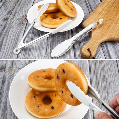 7 inch Cooking Tongs, Set of 3 Mini Kitchen Tongs Silicone Serving Tongs With Silicone Tips for FoodGrill, Salad, BBQ (Snow White)