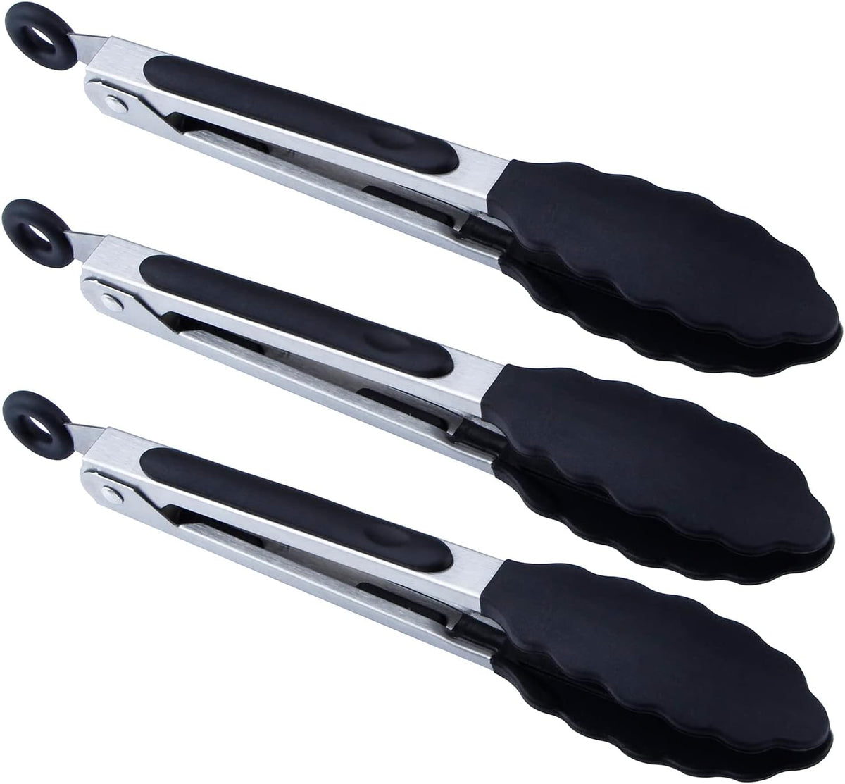 7 inch Cooking Tongs, Set of 3 Mini Kitchen Tongs Silicone Serving Tongs With Silicone Tips for FoodGrill, Salad, BBQ (Snow White)