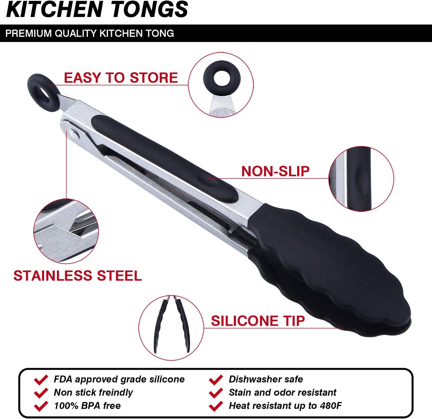 7 inch Cooking Tongs, Set of 3 Mini Kitchen Tongs Silicone Serving Tongs With Silicone Tips for FoodGrill, Salad, BBQ (Snow White)