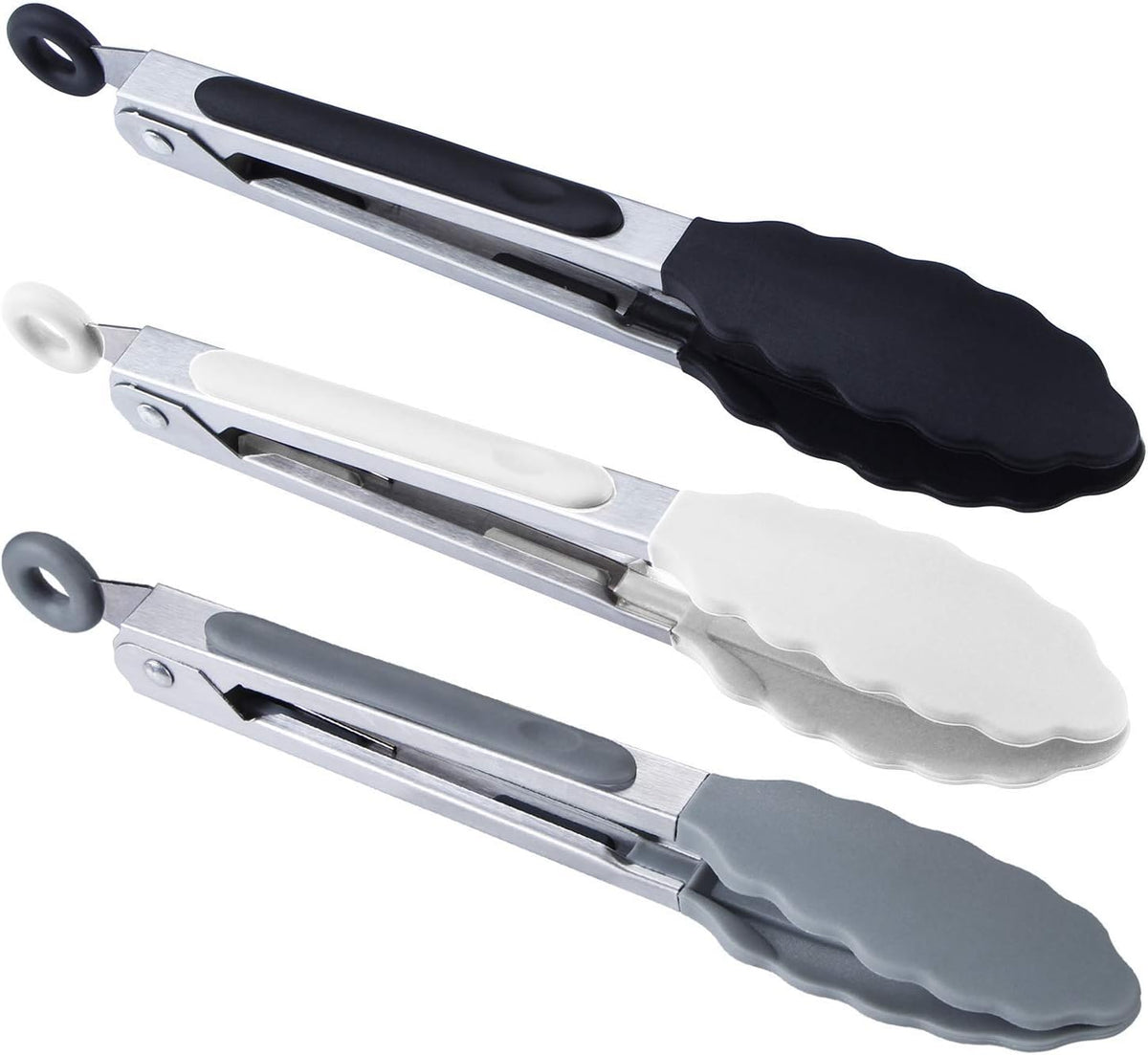 7 inch Cooking Tongs, Set of 3 Mini Kitchen Tongs Silicone Serving Tongs With Silicone Tips for FoodGrill, Salad, BBQ (Snow White)