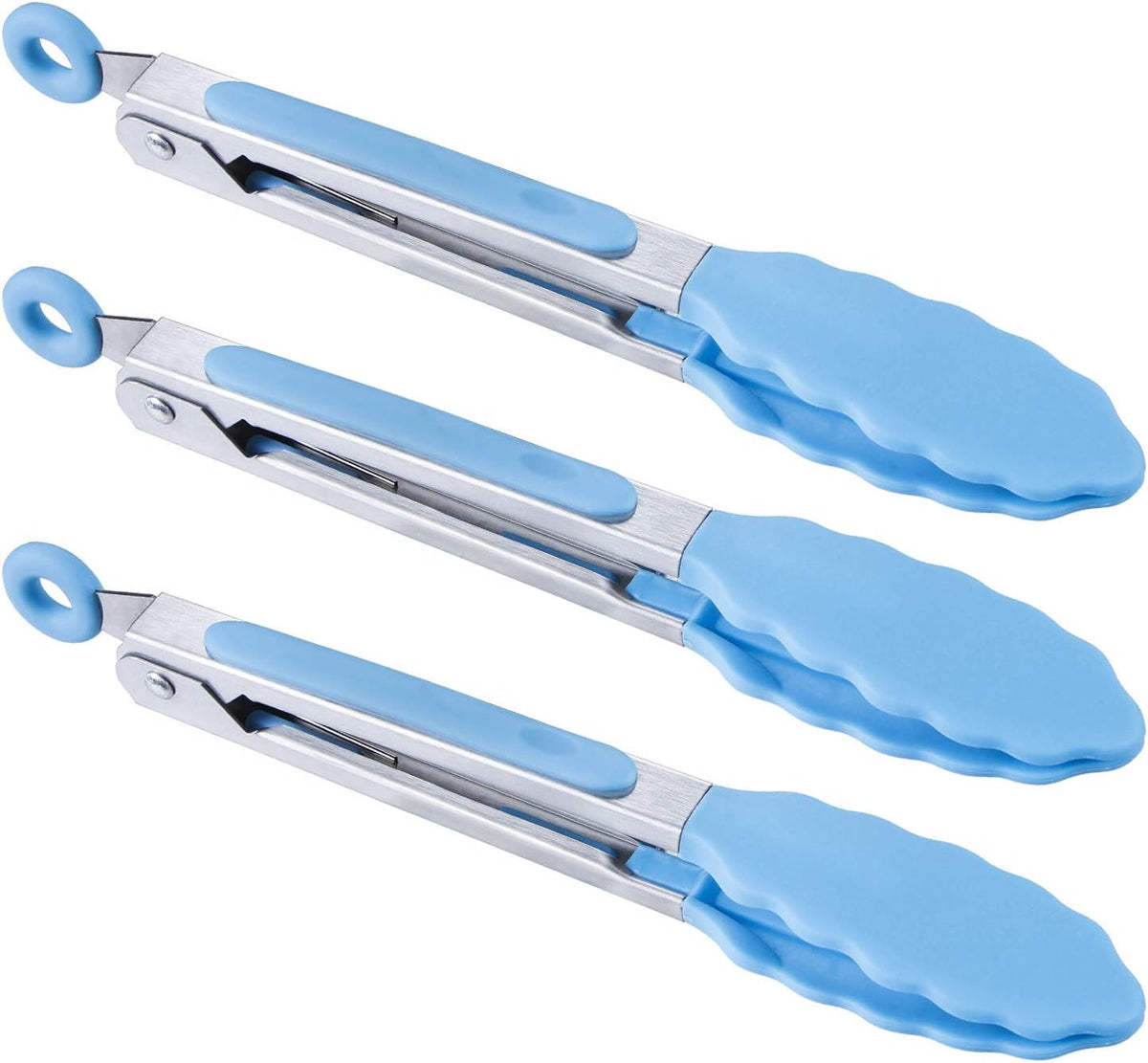7 inch Cooking Tongs, Set of 3 Mini Kitchen Tongs Silicone Serving Tongs With Silicone Tips for FoodGrill, Salad, BBQ (Snow White)