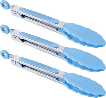7 inch Cooking Tongs, Set of 3 Mini Kitchen Tongs Silicone Serving Tongs With Silicone Tips for FoodGrill, Salad, BBQ (Snow White)