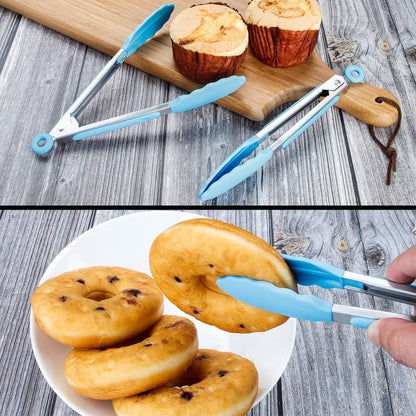7 inch Cooking Tongs, Set of 3 Mini Kitchen Tongs Silicone Serving Tongs With Silicone Tips for FoodGrill, Salad, BBQ (Snow White)