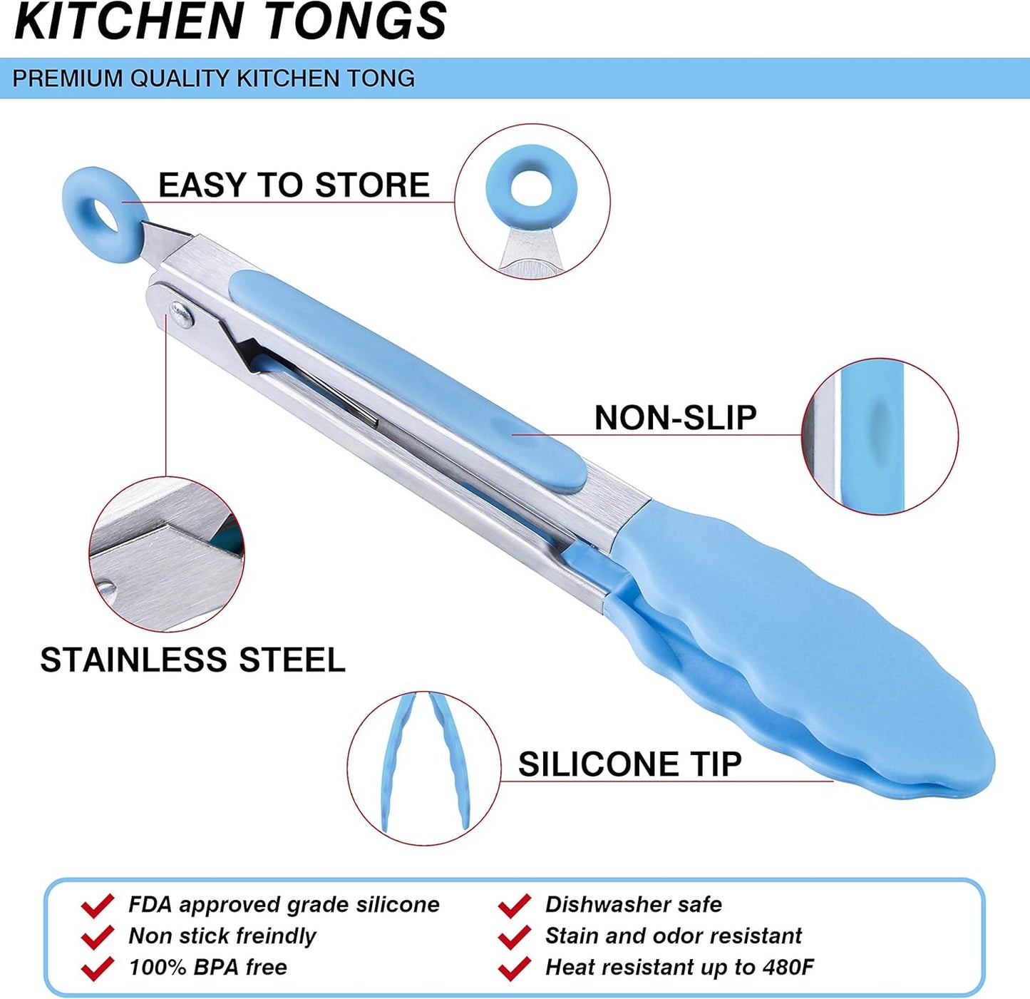 7 inch Cooking Tongs, Set of 3 Mini Kitchen Tongs Silicone Serving Tongs With Silicone Tips for FoodGrill, Salad, BBQ (Snow White)