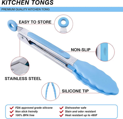 7 inch Cooking Tongs, Set of 3 Mini Kitchen Tongs Silicone Serving Tongs With Silicone Tips for FoodGrill, Salad, BBQ (Snow White)