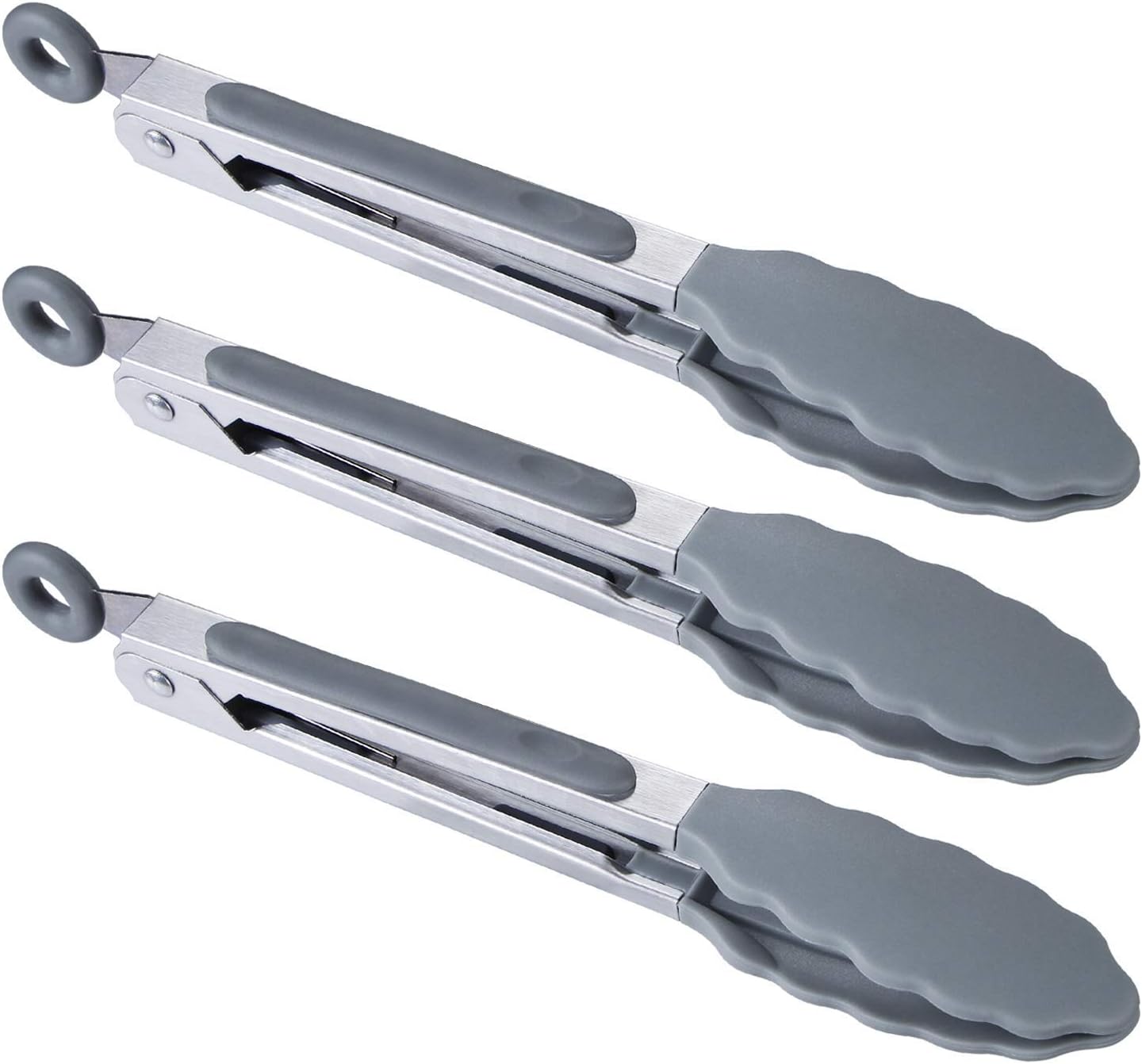 7 inch Cooking Tongs, Set of 3 Mini Kitchen Tongs Silicone Serving Tongs With Silicone Tips for FoodGrill, Salad, BBQ (Snow White)
