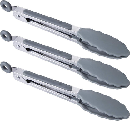 7 inch Cooking Tongs, Set of 3 Mini Kitchen Tongs Silicone Serving Tongs With Silicone Tips for FoodGrill, Salad, BBQ (Snow White)
