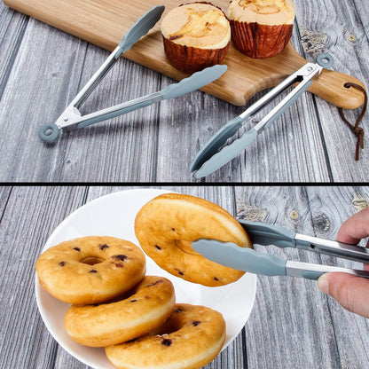 7 inch Cooking Tongs, Set of 3 Mini Kitchen Tongs Silicone Serving Tongs With Silicone Tips for FoodGrill, Salad, BBQ (Snow White)